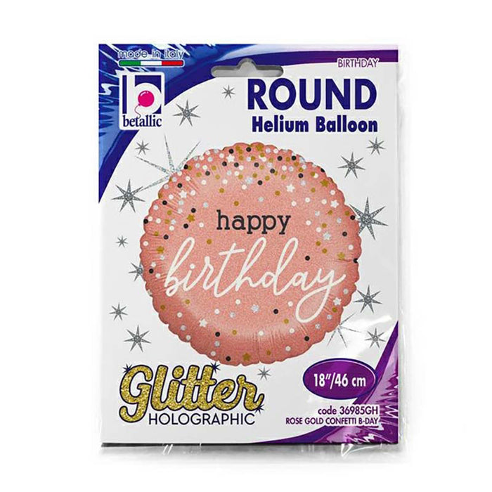 ABC18 Happy Birthday Rosegold Glitter Holo 46 cm
