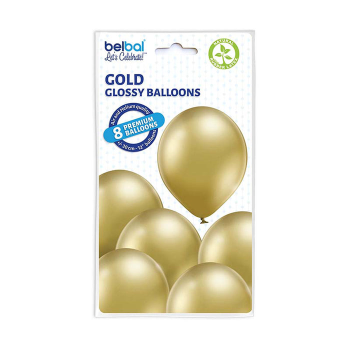 8 Luftballons Uni Glossy Ø30/33cm | Gold