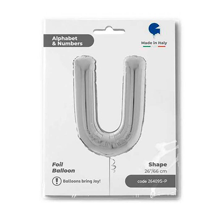 Riesenbuchstabe Folienballon 26"/66cm | Silber #U