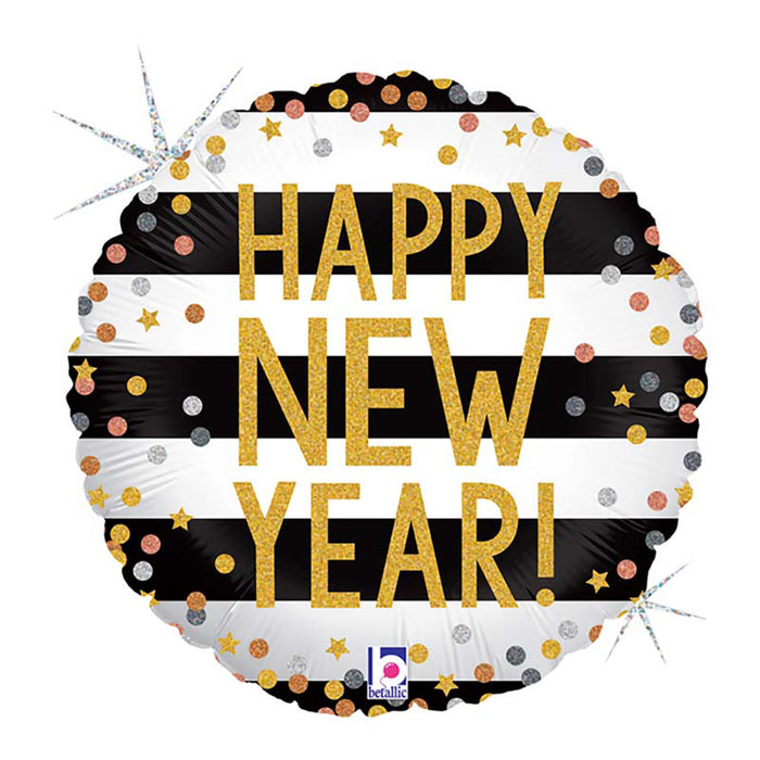 ABC18 Folienballon "New Year Konfetti" Holo/Glitter | Ø 46 cm
