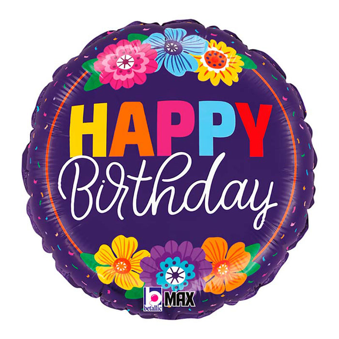 ABC18 Folienballon "Happy Birthday Blumen" | Ø 46 cm