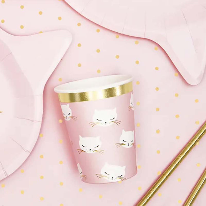 Pappbecher Katzen 200ml/6Stk. Hellrosa