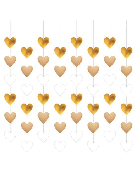 8 Dekohänger mit Herzen "Hochzeit" 130 cm | Gold