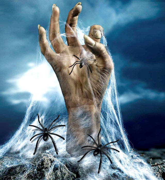 Weißes Spinnennetz 50g mit 3 Spinnen | Halloween Dekoration