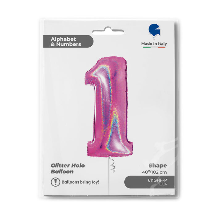 Riesenzahl Folienballon 40"/102cm | Holo Pink #1