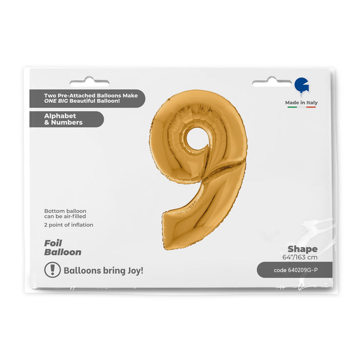 Riesenzahl Giant - Folienballon  64"/162cm - Gold #9
