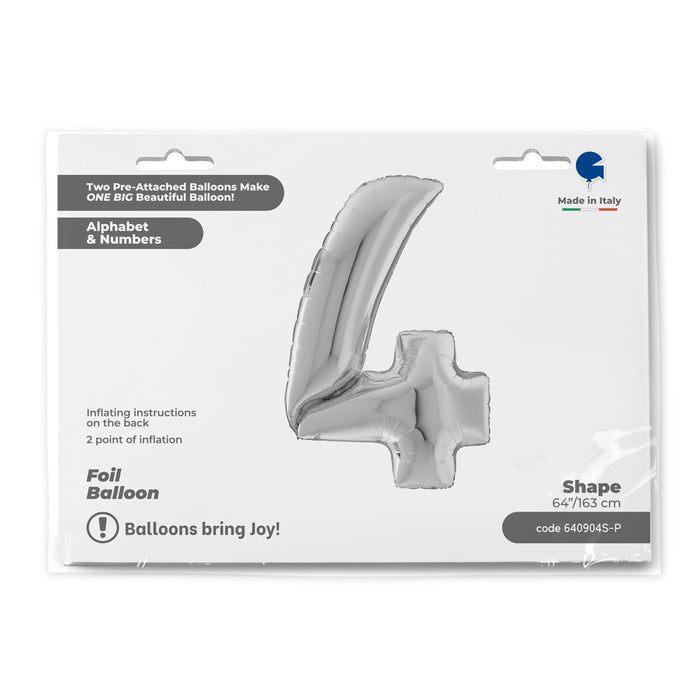 Riesenzahl Giant - Folienballon 162cm - Silber #4
