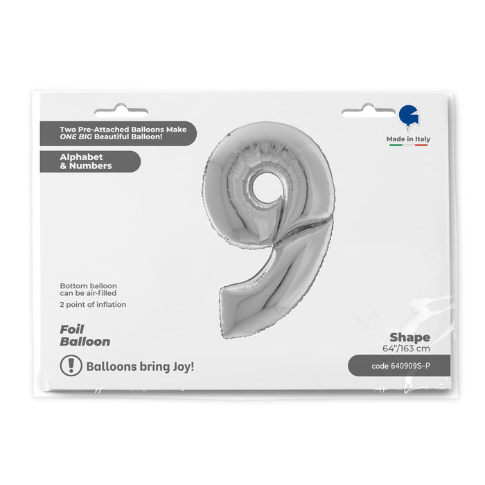 Riesenzahl Giant - Folienballon 162cm - Silber #9