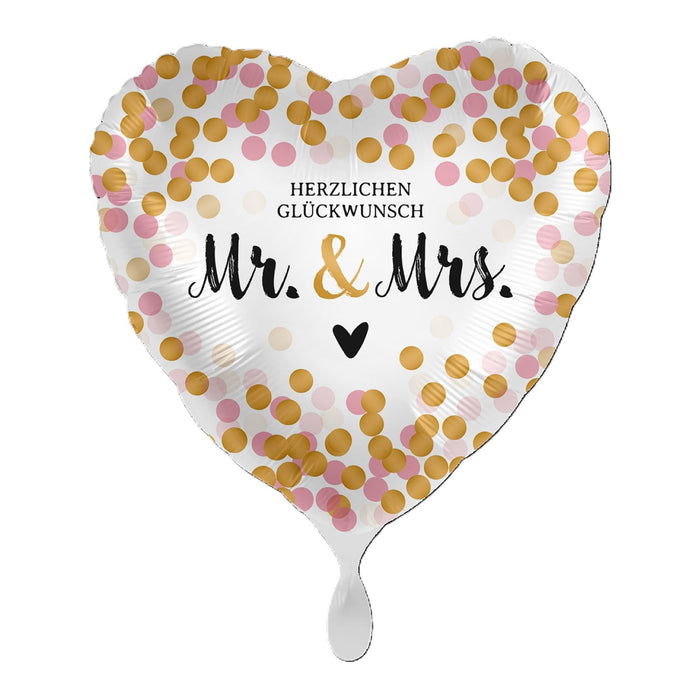 ABC18 Herz Folienballon "Herzlichen Glückwunsch Mr. & Mrs." | Ø 43 cm