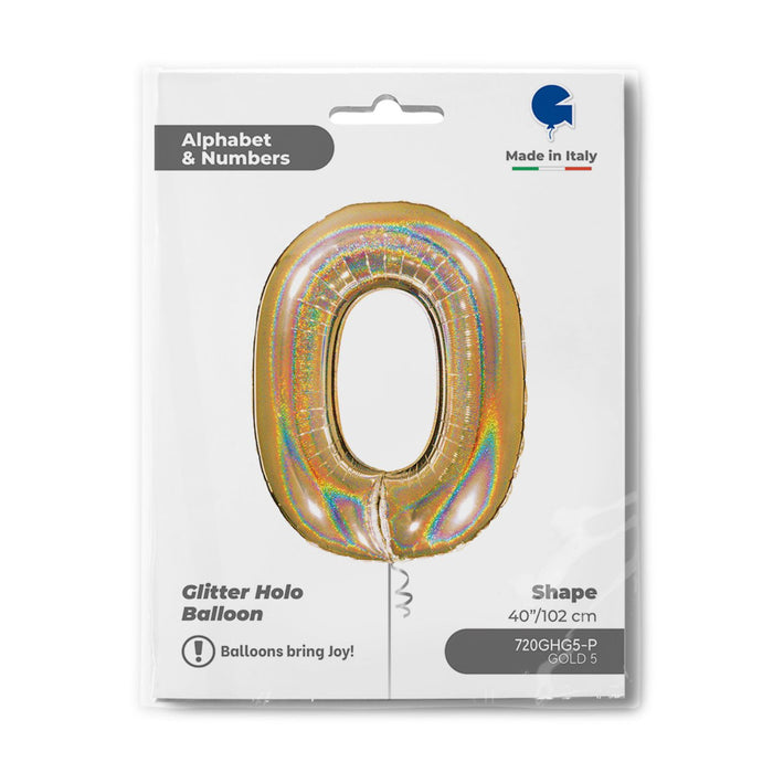 Riesenzahl Folienballon 40"/102cm | Holo Gold5 #0