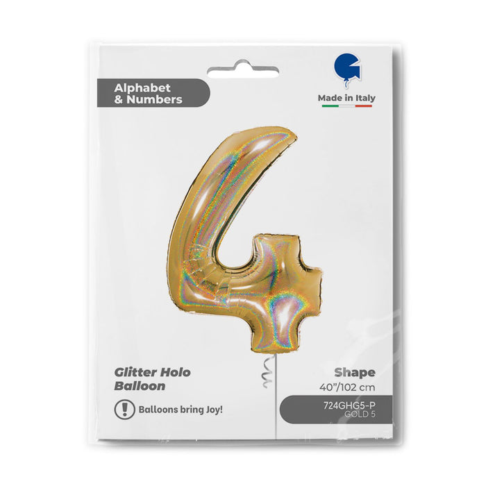 Riesenzahl Folienballon 40"/102cm | Holo Gold5 #4