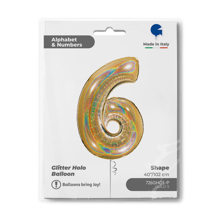 Riesenzahl Folienballon 40"/102cm | Holo Gold5 #6