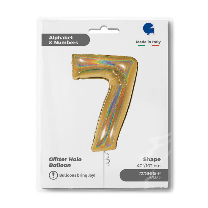 Riesenzahl Folienballon 40"/102cm | Holo Gold5 #7