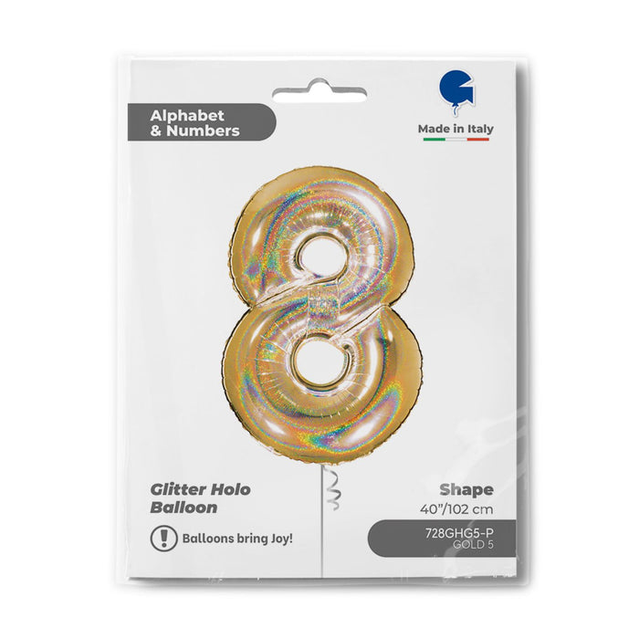 Riesenzahl Folienballon 40"/102cm | Holo Gold5 #8