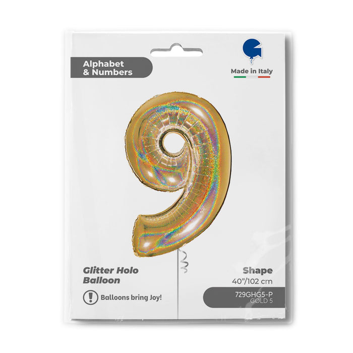 Riesenzahl Folienballon 40"/102cm | Holo Gold5 #9