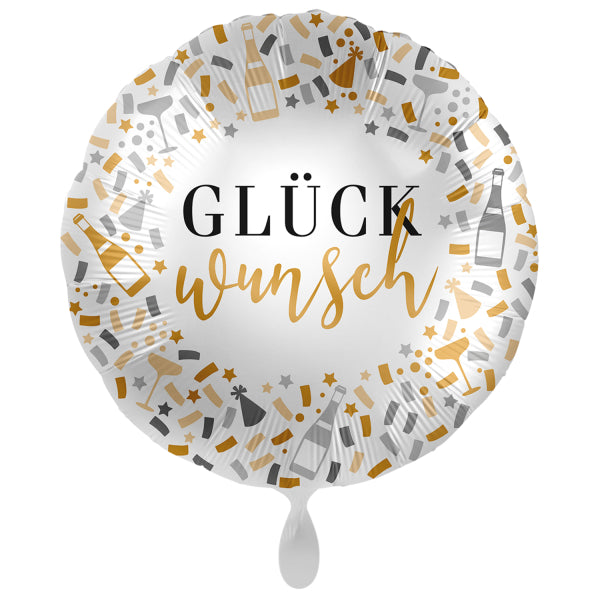 ABC18 Folienballon "Glückwunsch" Weiß Gold Ø 43cm