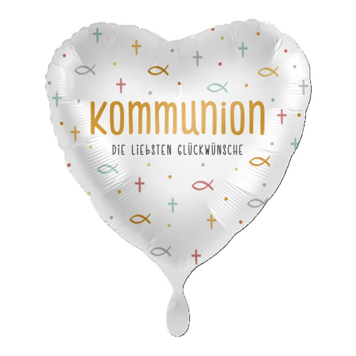 ABC18 Herz Folienballon Ø 43cm "Kommunion - Glückwünsche"