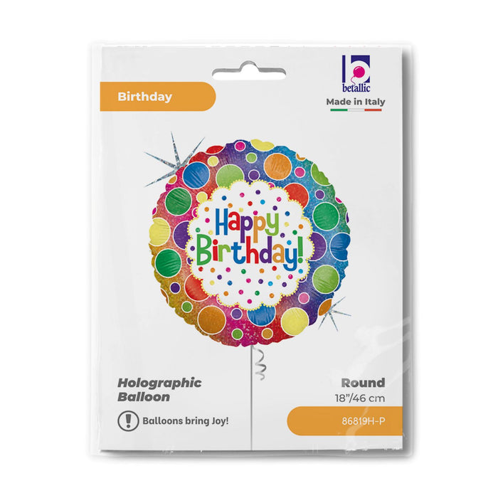 ABC18 Folienballon Dots "Happy Birthday" Holografisch | 46 cm
