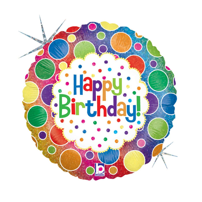 ABC18 Folienballon Dots "Happy Birthday" Holografisch | 46 cm