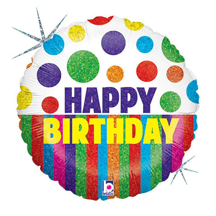 ABC18 Folienballon "Happy Birthday Dots & Stripes" | Ø 46 cm