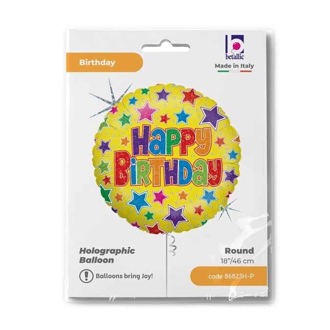 ABC18 Folienballon "Happy BIrthday Stars" Holo | Ø 46 cm