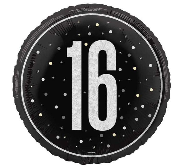 ABC18 Folienballon "#16" Glitz | Ø 45 cm Schwarz