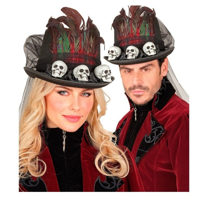 Zylinder Voodoo mit Totenköpfen | Schwarz