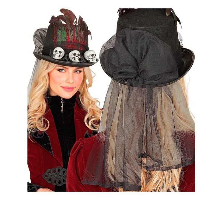 Zylinder Voodoo mit Totenköpfen | Schwarz