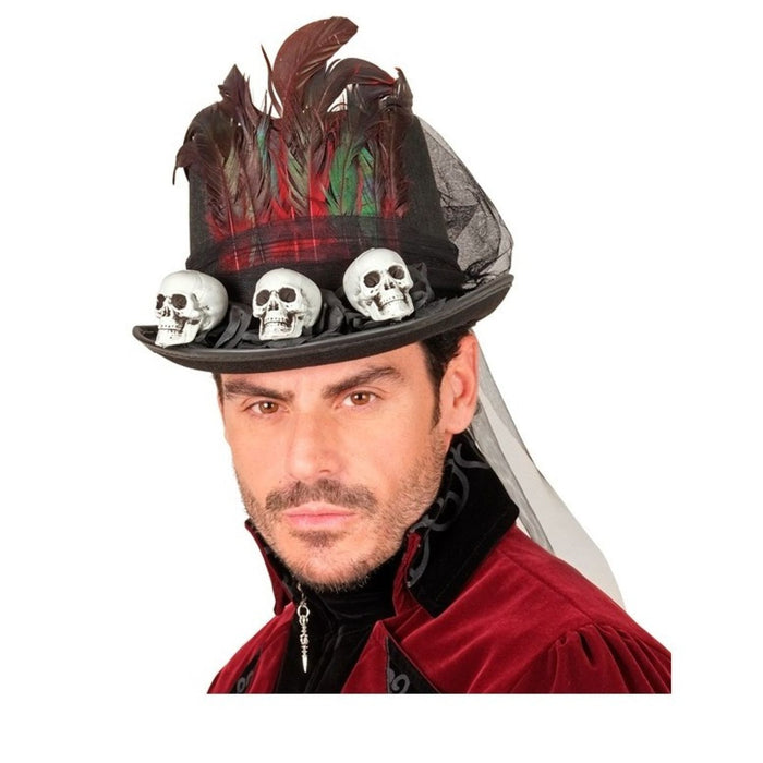 Zylinder Voodoo mit Totenköpfen | Schwarz