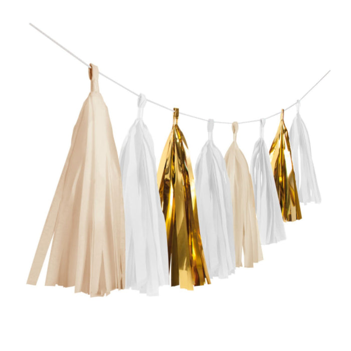 "Gold Brush" Fransen Pompon Girlande | Creme 300cm