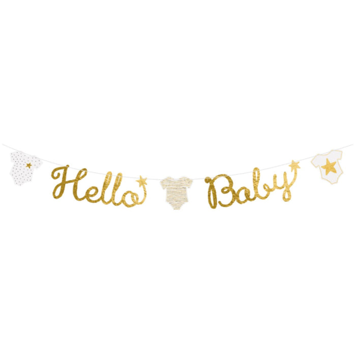 "Hello Baby" Girlande Weiß Gold | 160 cm