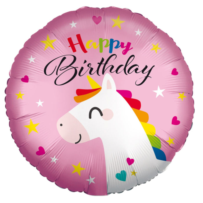 ABC18 Folienballon "Happy Birthday Einhorn" | Ø 43cm