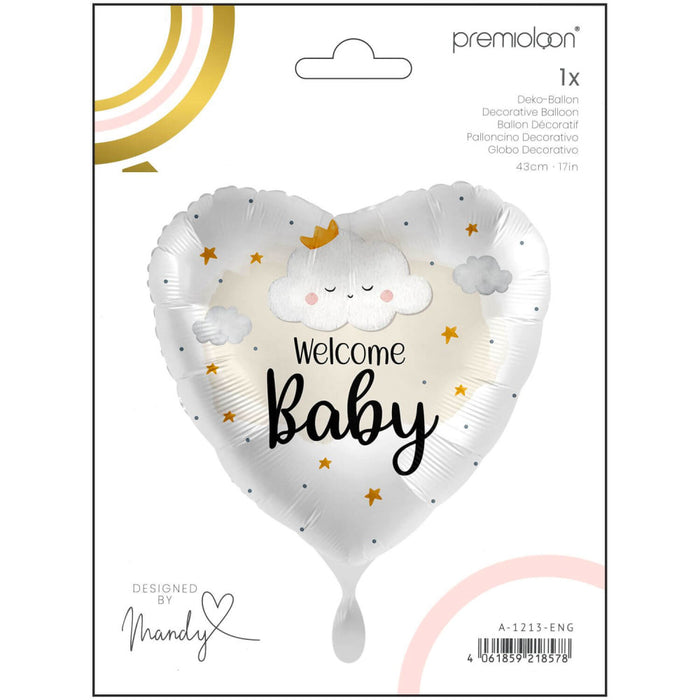 ABC18 Herz Folienballon Ø 43cm "Welcome Baby"