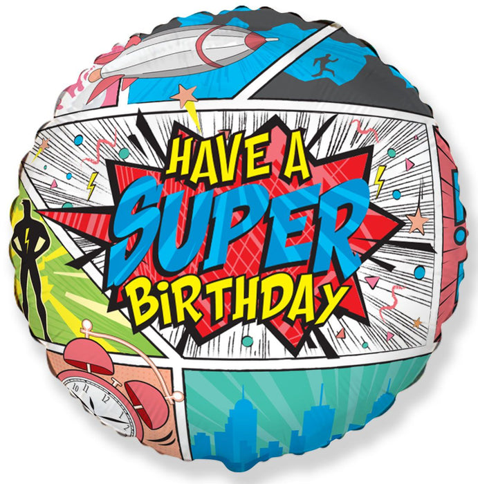 ABC18 Folienballon "Have A Super Birthday" Comic 45cmØ
