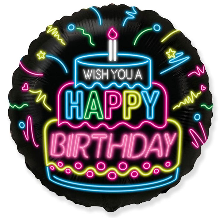 ABC18 Folienballon "Wish You A Happy Birthday" Neon 45cmØ