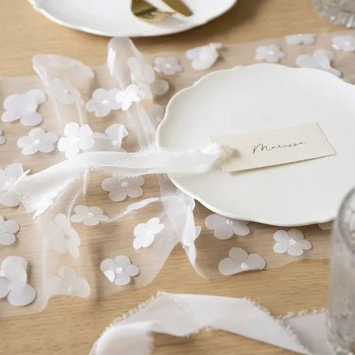 Tischläufer "Blumen" 26 cm x 500 cm | Weiß