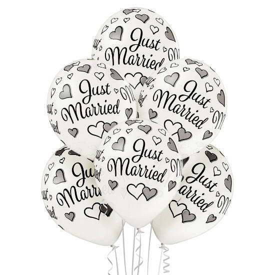 Luftballon Ø30cm "Just Married" | 6 Stk. - Metallic Pearl