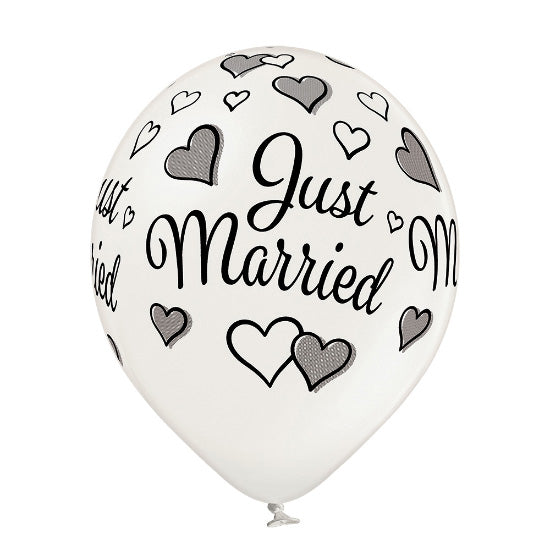 Luftballon Ø30cm "Just Married" | 6 Stk. - Metallic Pearl