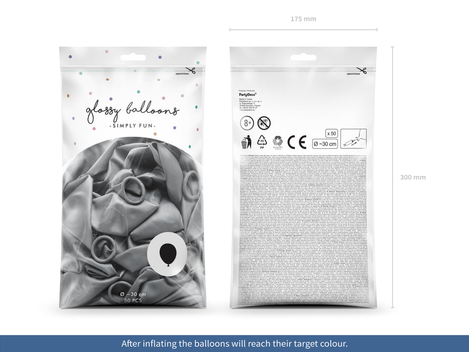 50 Luftballons Uni Glossy Ø30/33cm | Silber