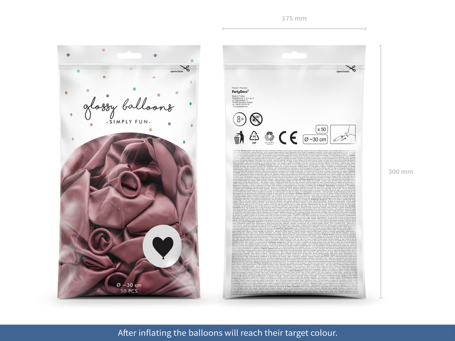 50 Stk. Herz Luftballon Ø30cm "Glossy" | Rosegold