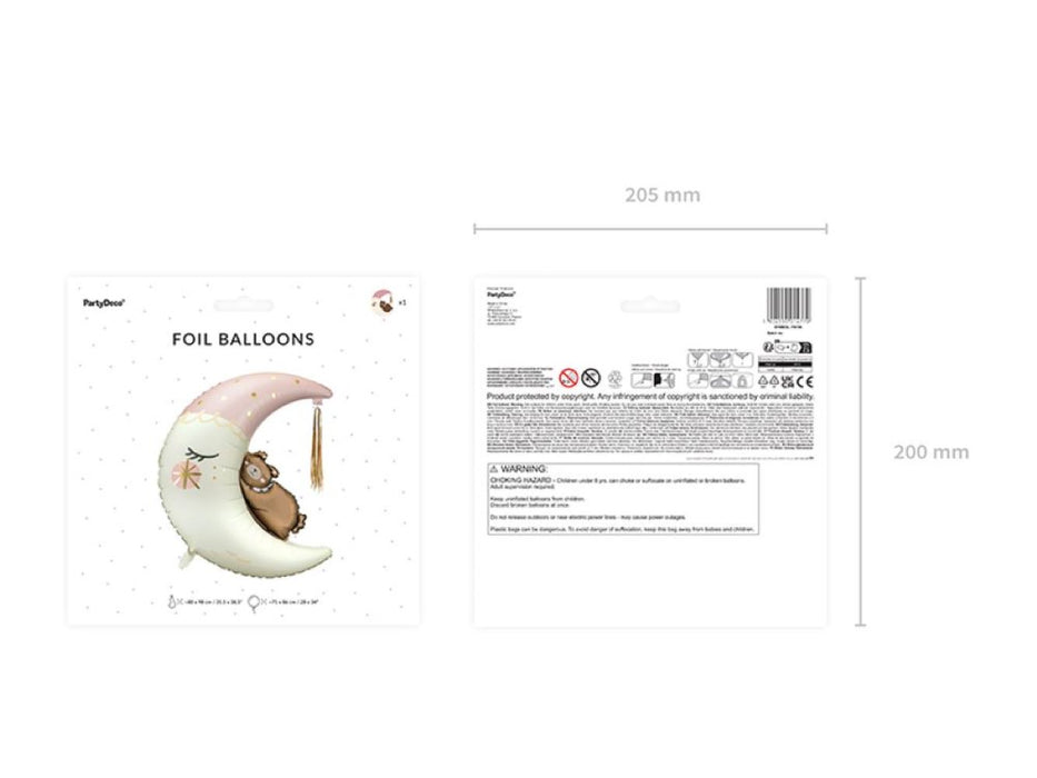 Shape Folienballon "Teddybär auf dem Mond" Rosa | 80x98cm