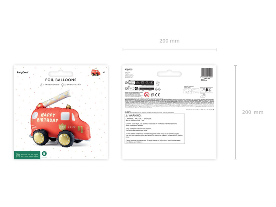 Shape Folienballon Feuerwehr "HAPPY BIRTHDAY" | 67 x 53 cm