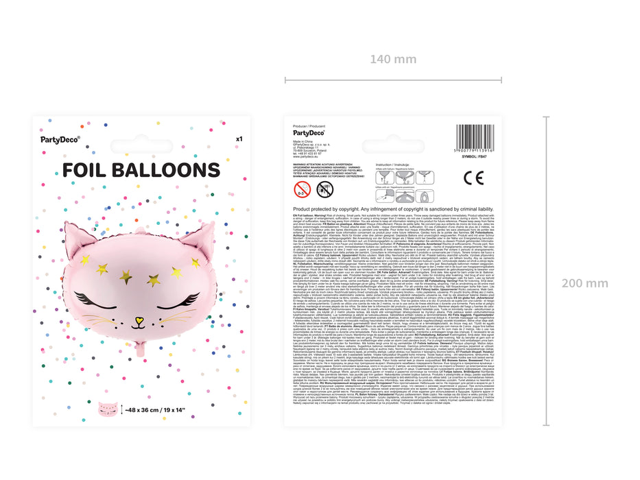 Shape Folienballon "Katze mit Sternen" Rosa/Gold | 48 x 36cm