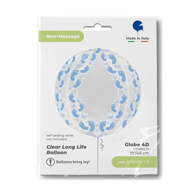 4D Globe Folienballon Baby Boy Blau Füße | 48cm