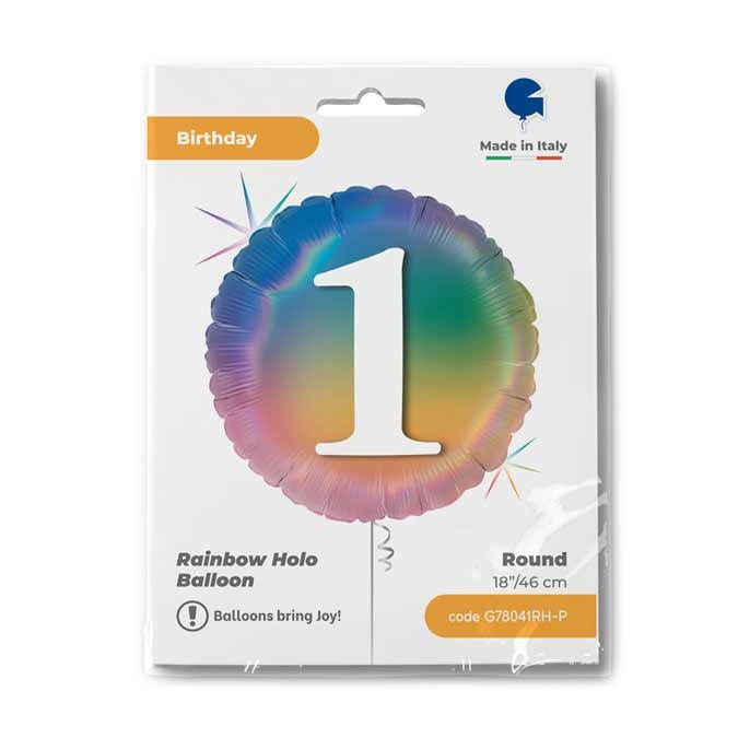 ABC18 Folienballon "Happy 1 Colourful Rainbow" | Ø 45 cm