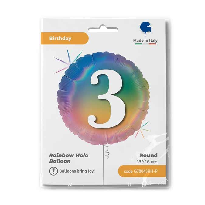 ABC18 Folienballon "Happy 3 Colourful Rainbow" | Ø 45 cm