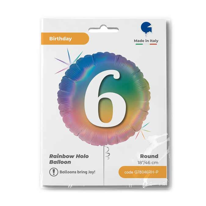 ABC18 Folienballon "Happy 6 Colourful Rainbow" | Ø 45 cm