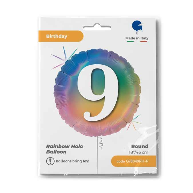 ABC18 Folienballon "Happy 9 Colourful Rainbow" | Ø 45 cm