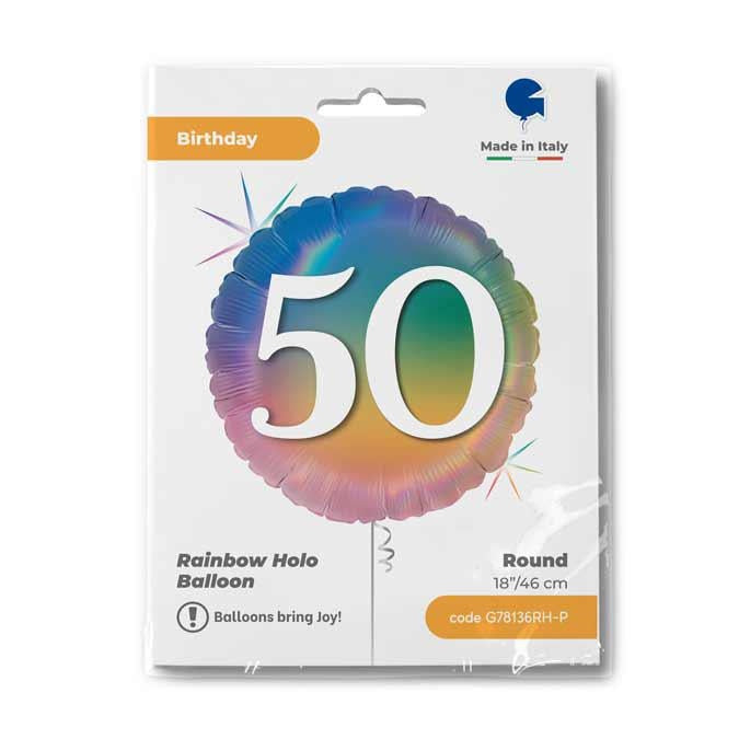 ABC18 Folienballon "Happy 50 Colourful Rainbow" | Ø 45 cm