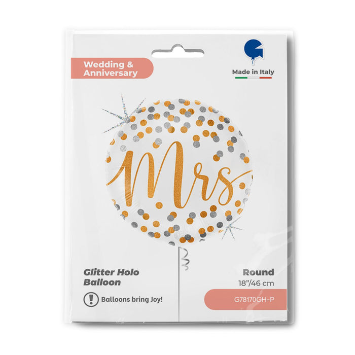 ABC18 Folienballon "Mrs" Konfetti Holografisch | 46 cm